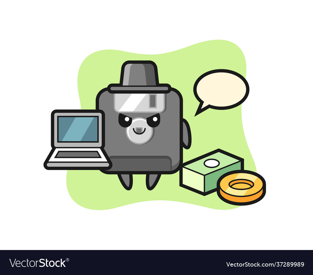 Mascot floppy disk as a hacker vector image Mascot floppy disk as a hacker