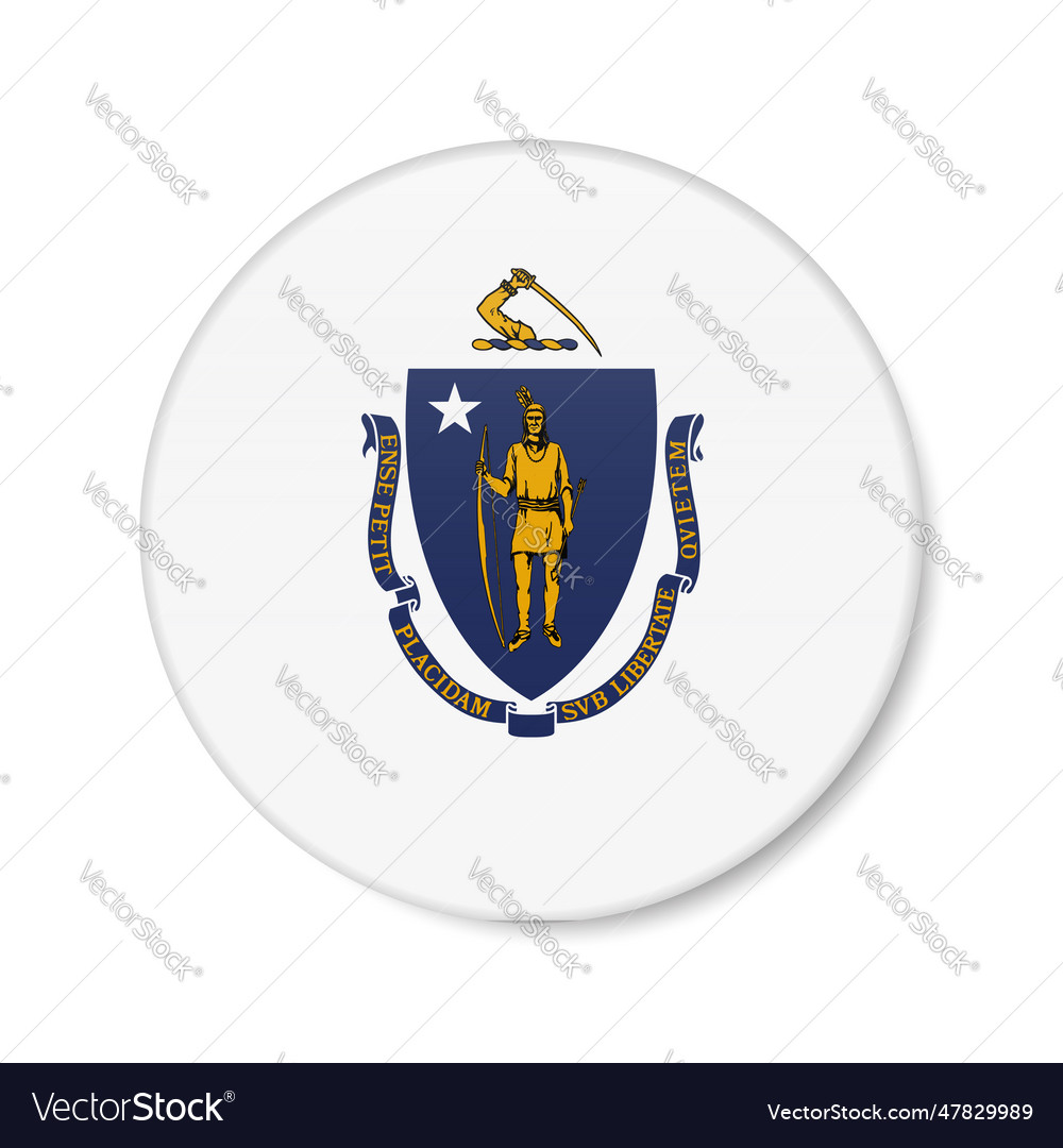 Massachusetts flag circle button icon us state Vector Image