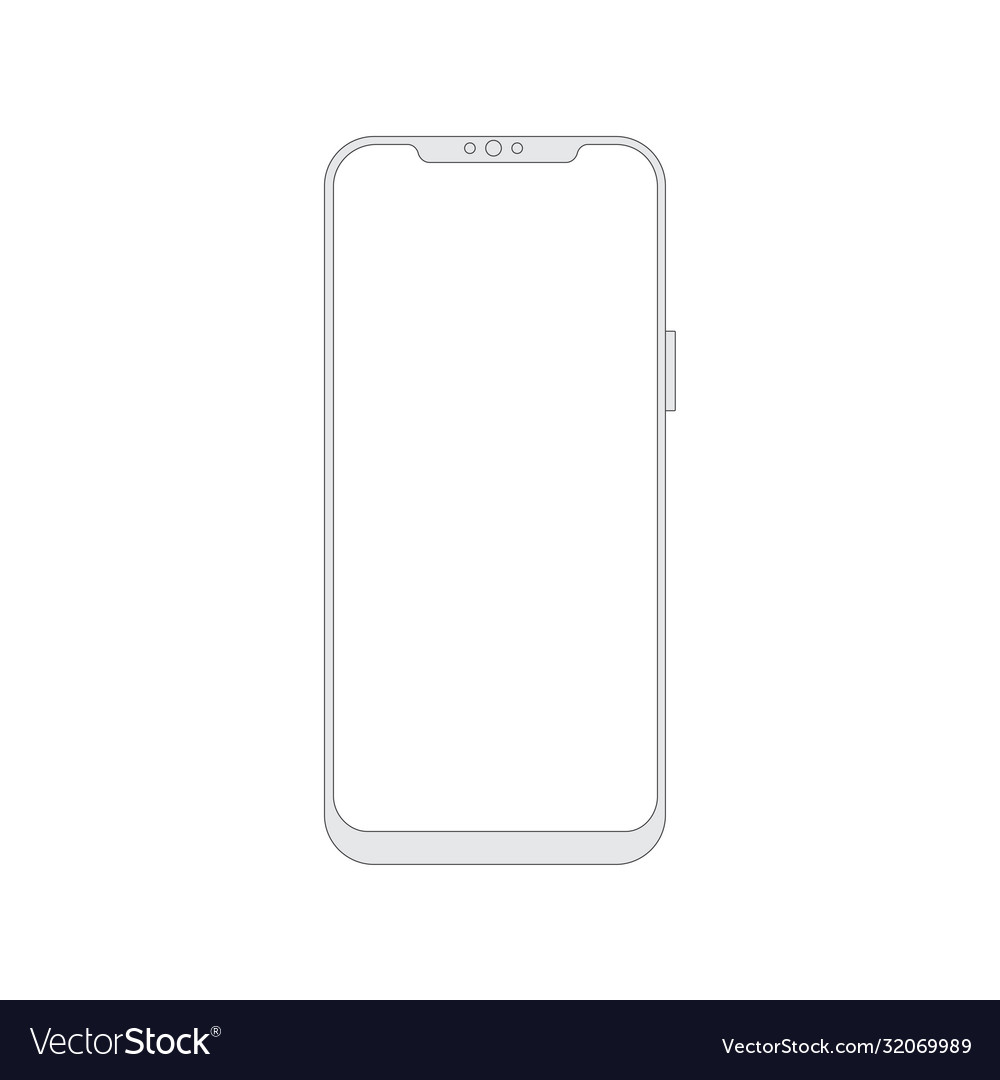 Realistic white smartphone with outline draw