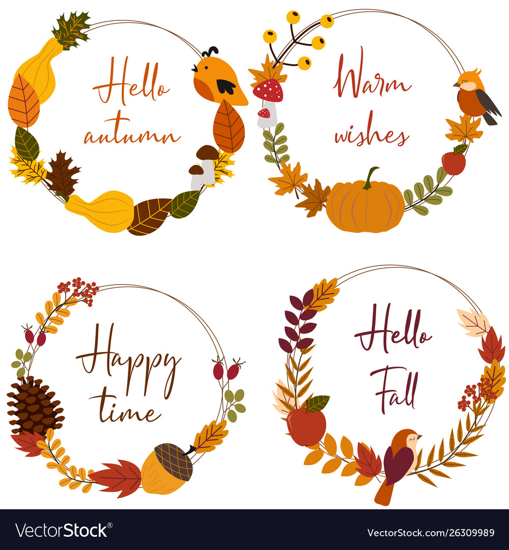 Set isolated frames with autumn elements vector image Set isolated frames with autumn elements