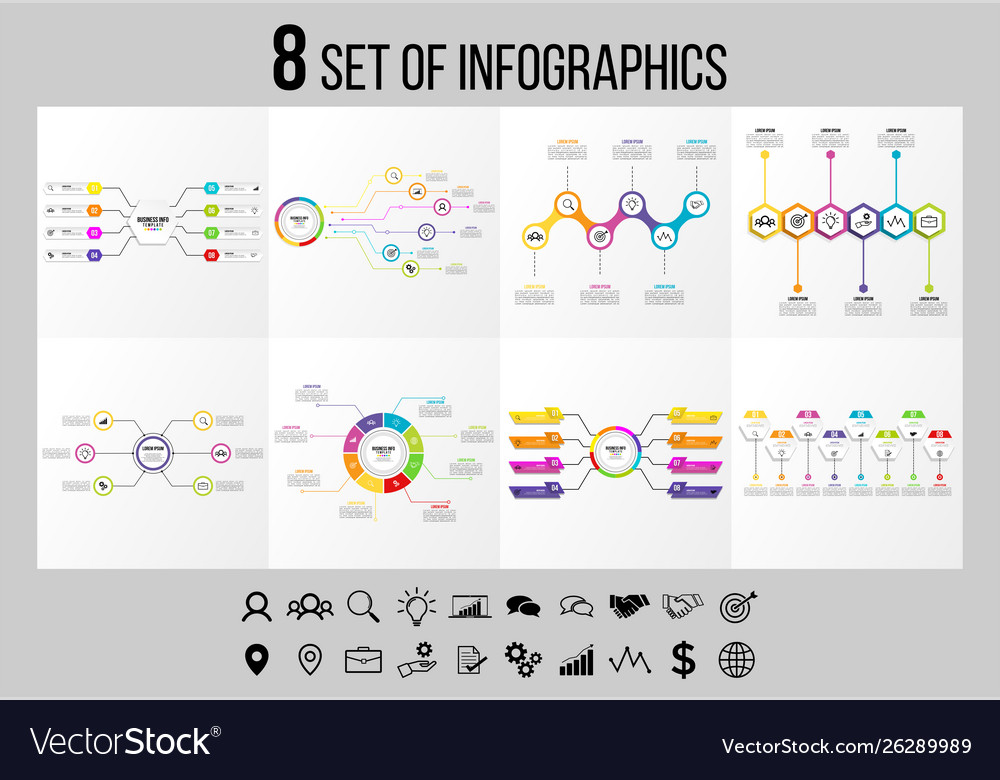 Set of infographics elements design template vector image Set of infographics elements design template