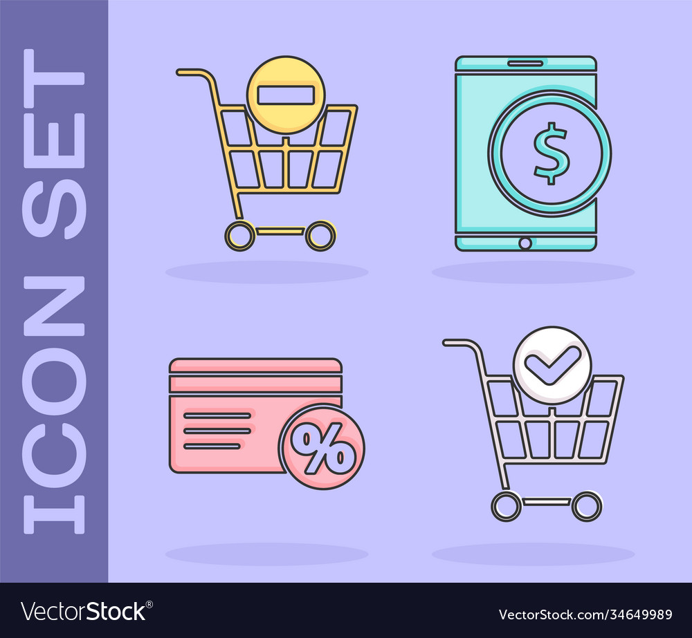 Set shopping cart with check mark remove vector image Set shopping cart with check mark remove