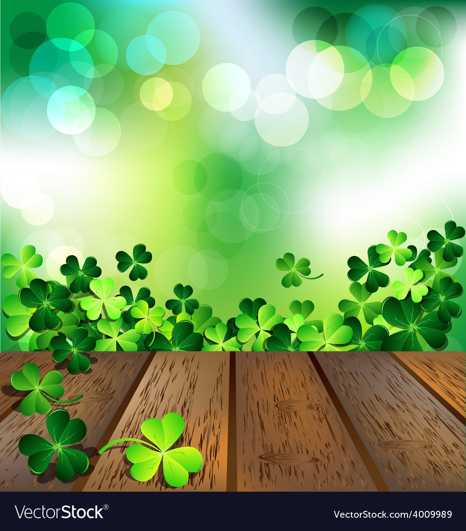 Shamrock On Wooden Floor For St Patricks Day Card Vector Image