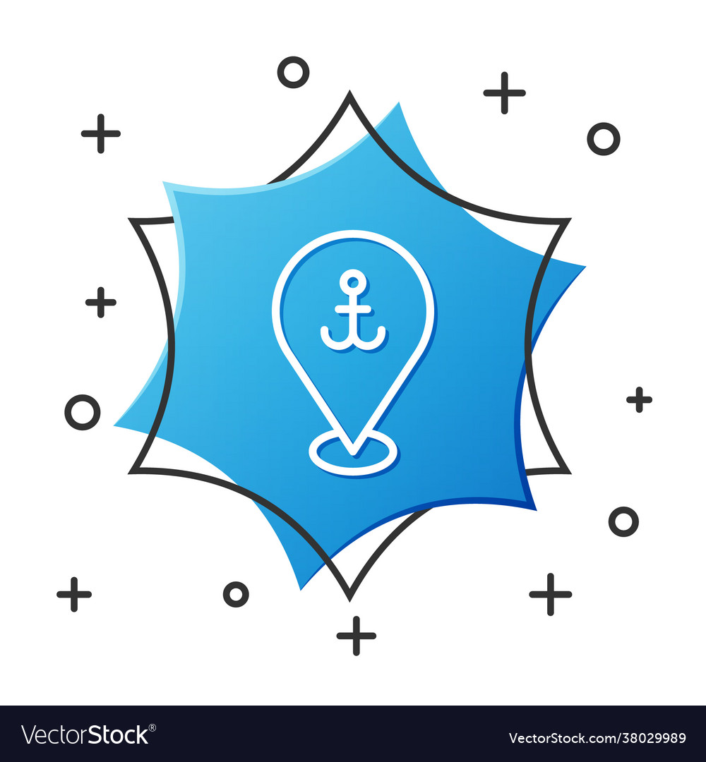 Weiße Linie Kartenzeiger mit Ankersymbol isoliert vector image Weiße Linie Kartenzeiger mit Ankersymbol isoliert