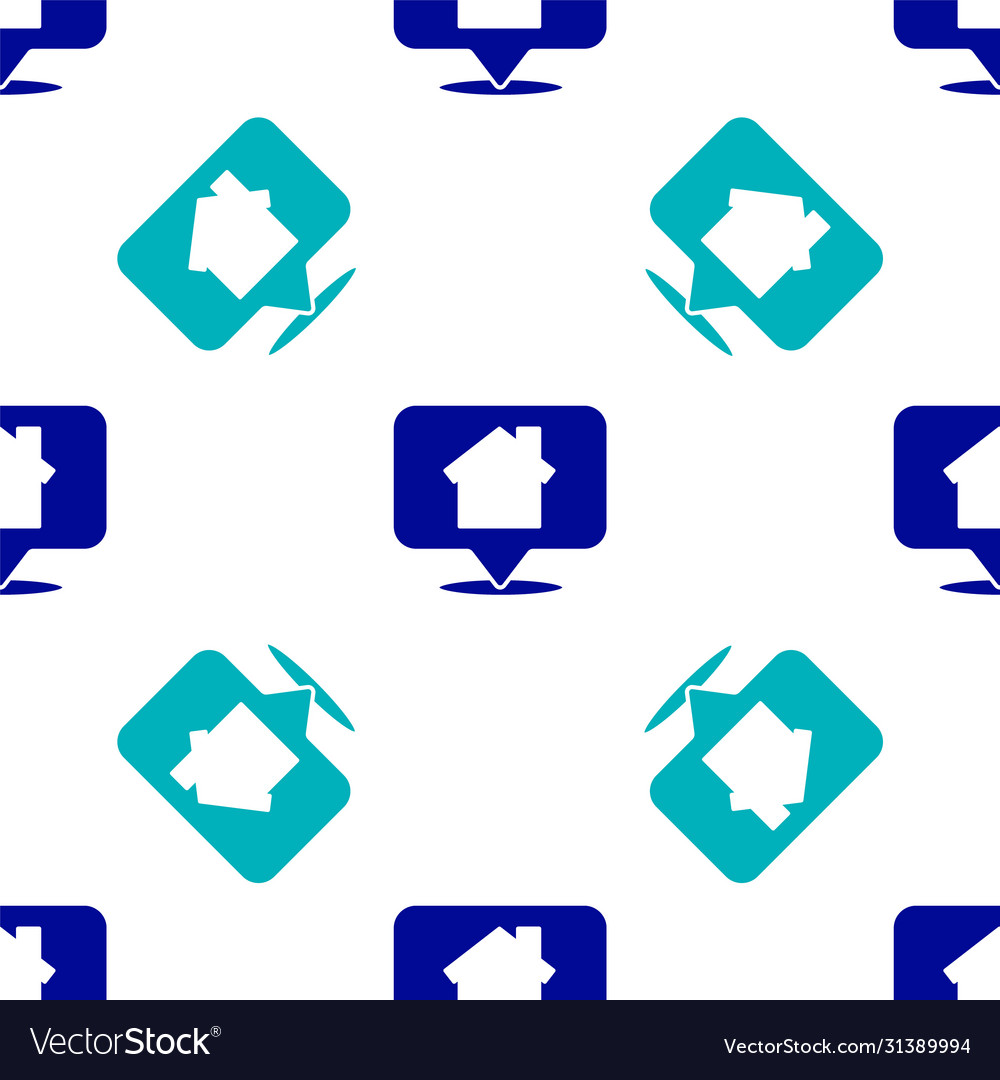 Blue map pointer with house icon isolated seamless
