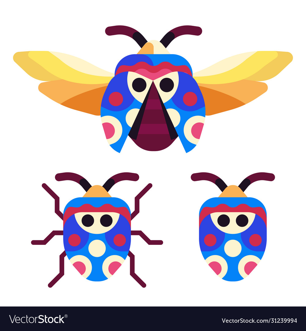 Exotic picasso bug icons in flat design