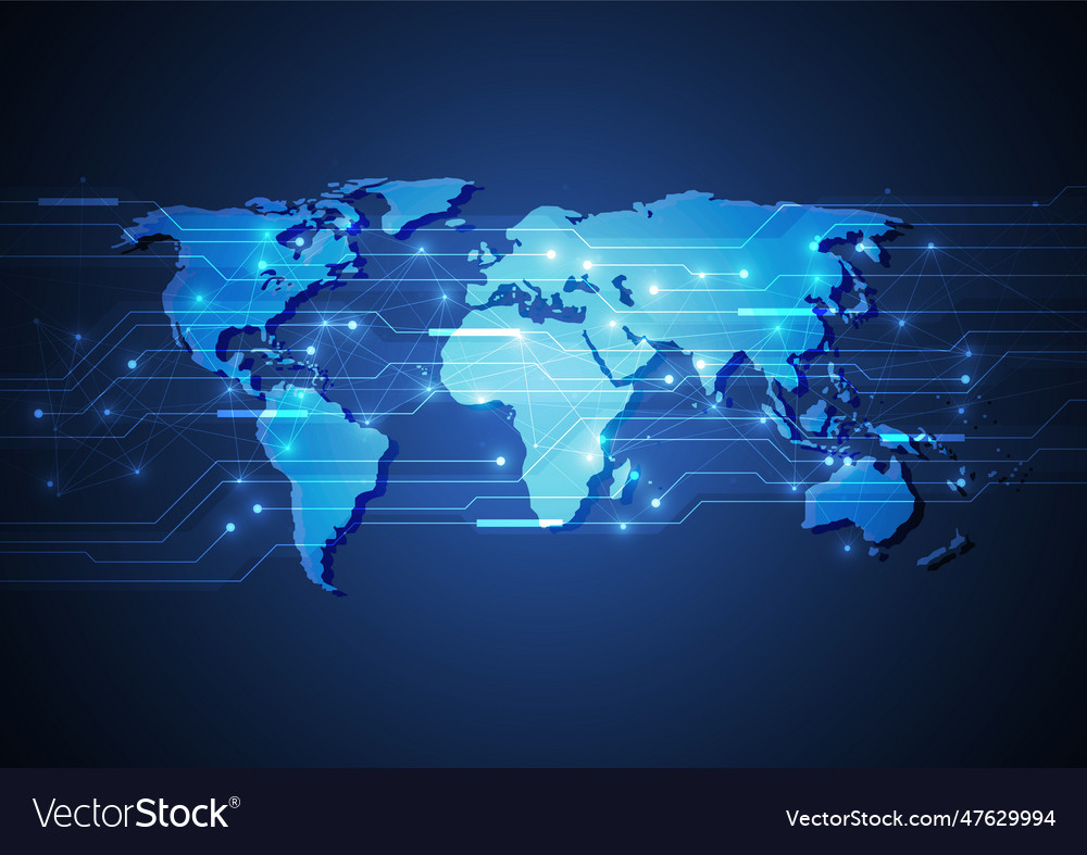 Global network connection world map point vector image Global network connection world map point