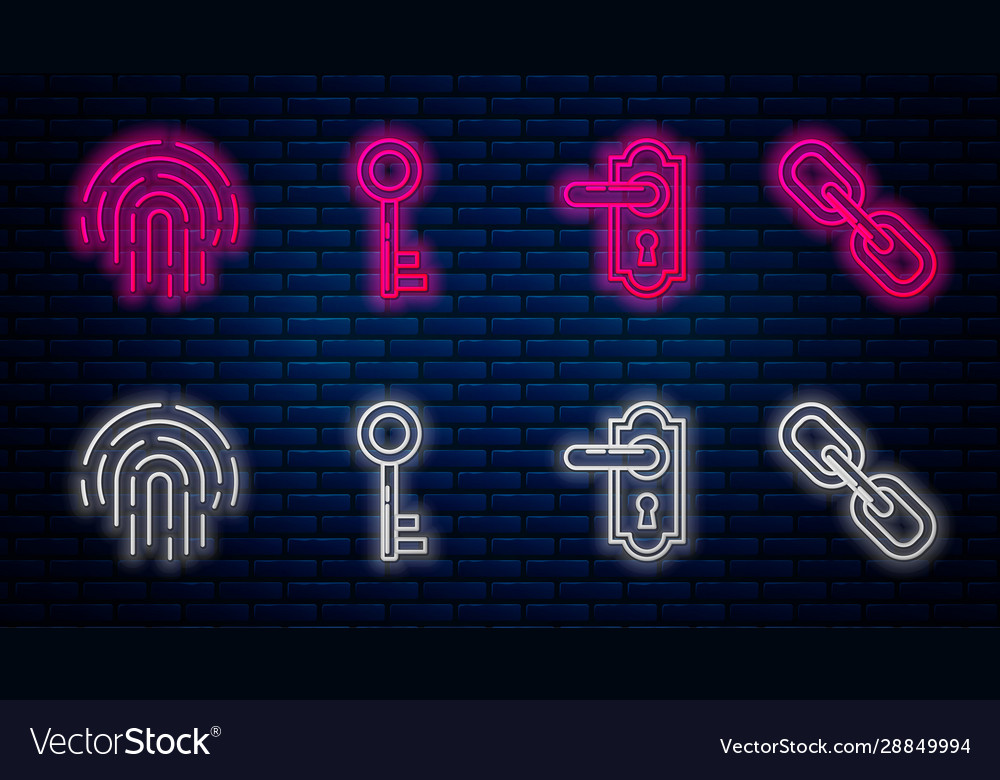 Set line key door handle fingerprint and chain vector image Set line key door handle fingerprint and chain