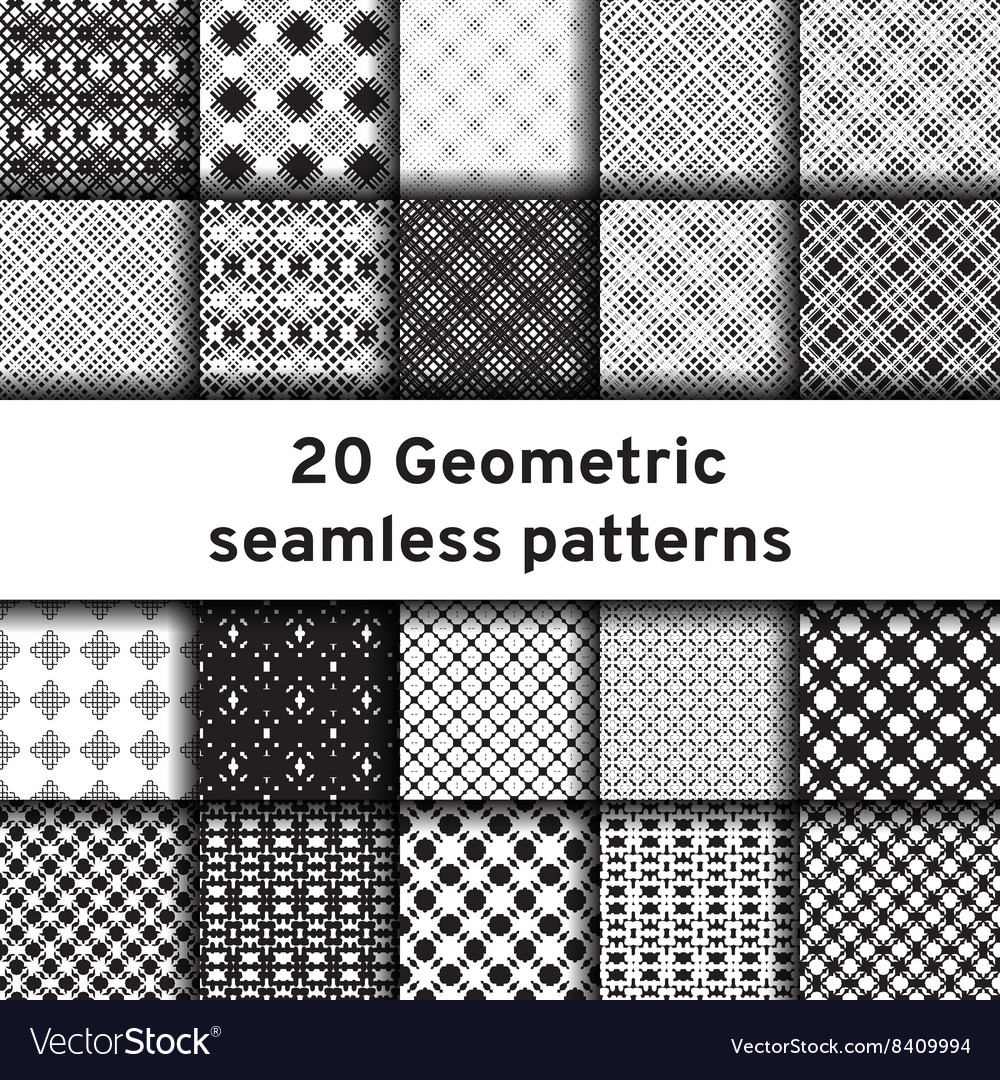 Set of 20 monochrome seamless patterns