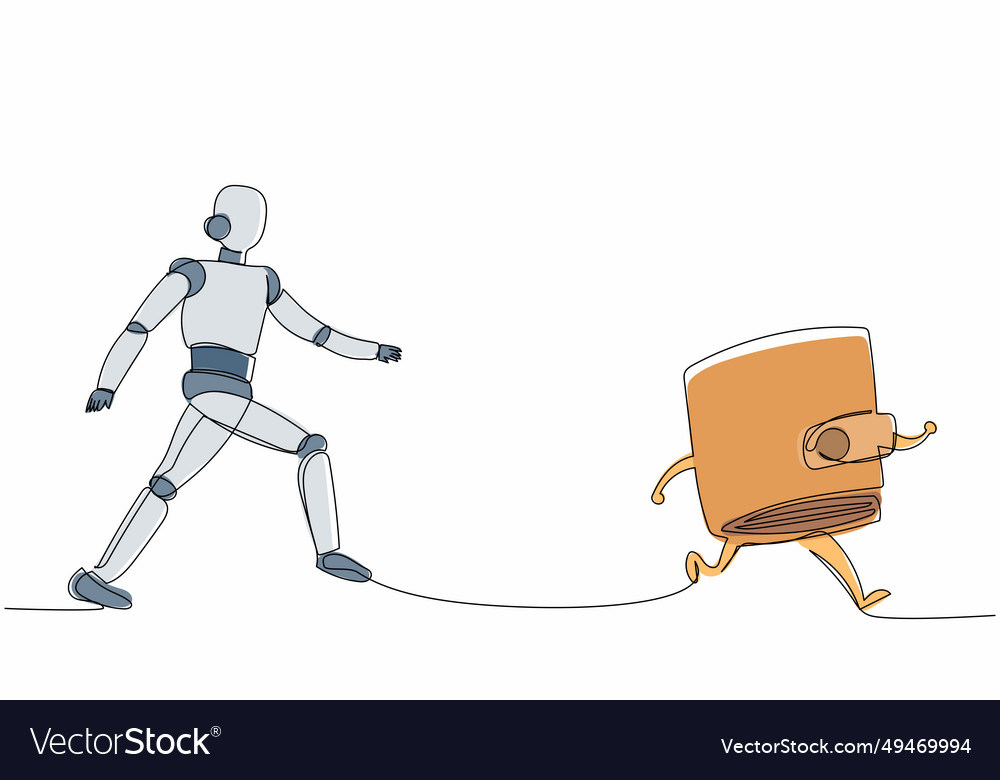 Single continuous line drawing robot run chasing vector image Single continuous line drawing robot run chasing