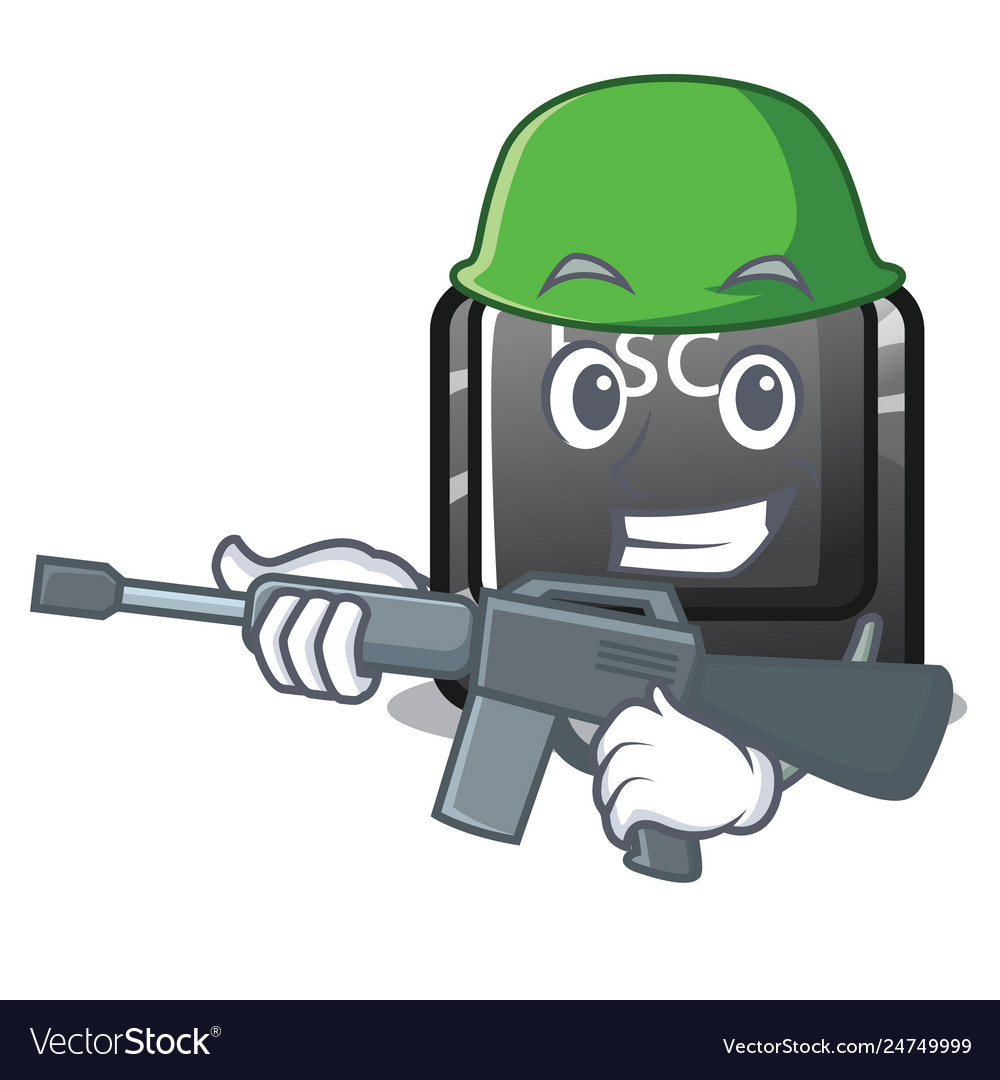 Army cartoon esc button attached to computer