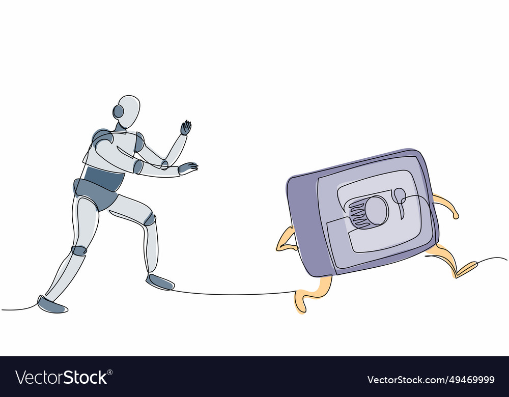 Continuous one line drawing robot run chasing vector image Continuous one line drawing robot run chasing