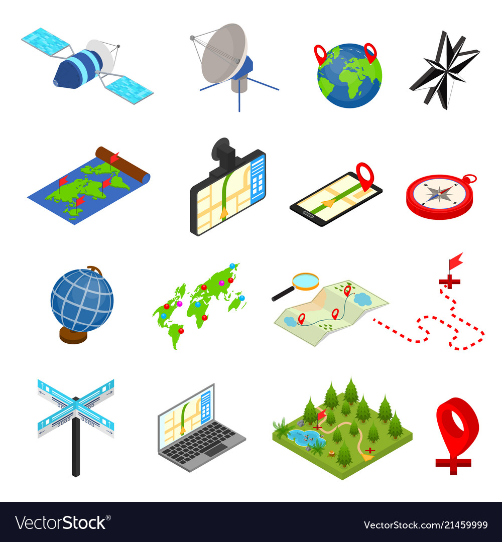 Navigation methods tools signs 3d icons set vector image Navigation methods tools signs 3d icons set