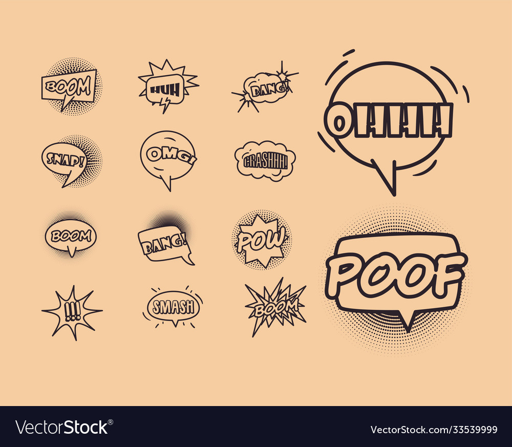 Pop art bubbles line style set icons design