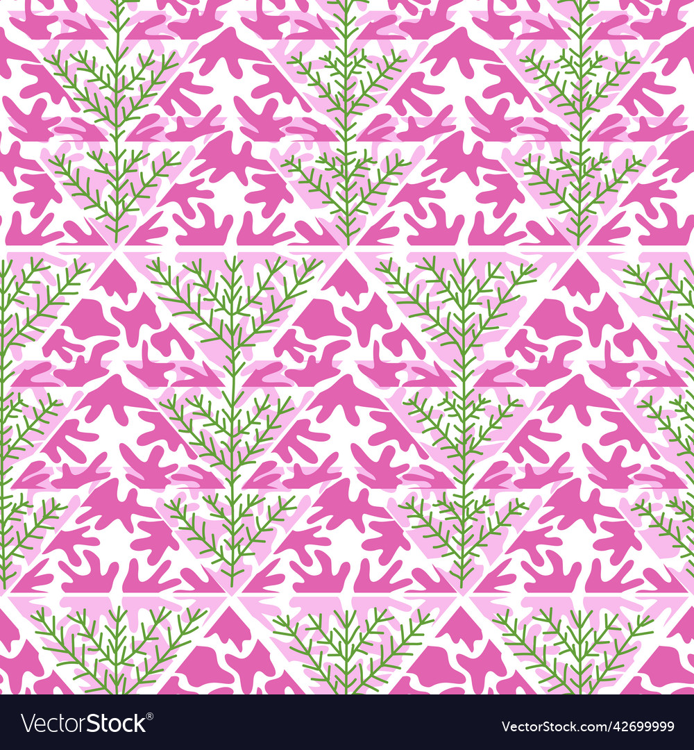 Seamless pattern with pink triangles and twigs vector image Seamless pattern with pink triangles and twigs