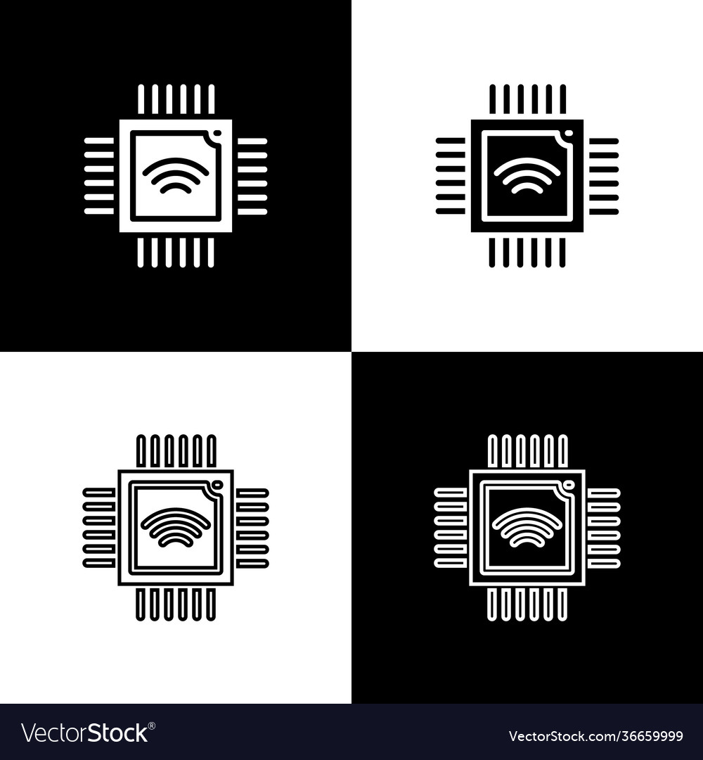 Set computer processor with microcircuits cpu icon vector image Set computer processor with microcircuits cpu icon