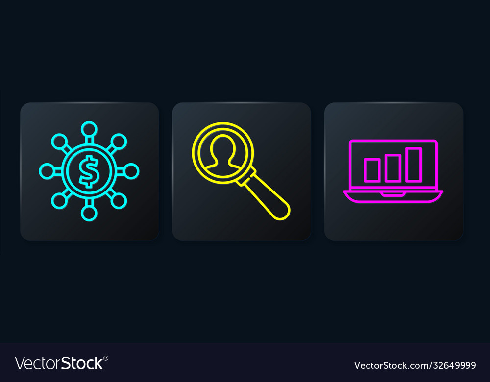 Set line dollar share network laptop with graph vector image Set line dollar share network laptop with graph