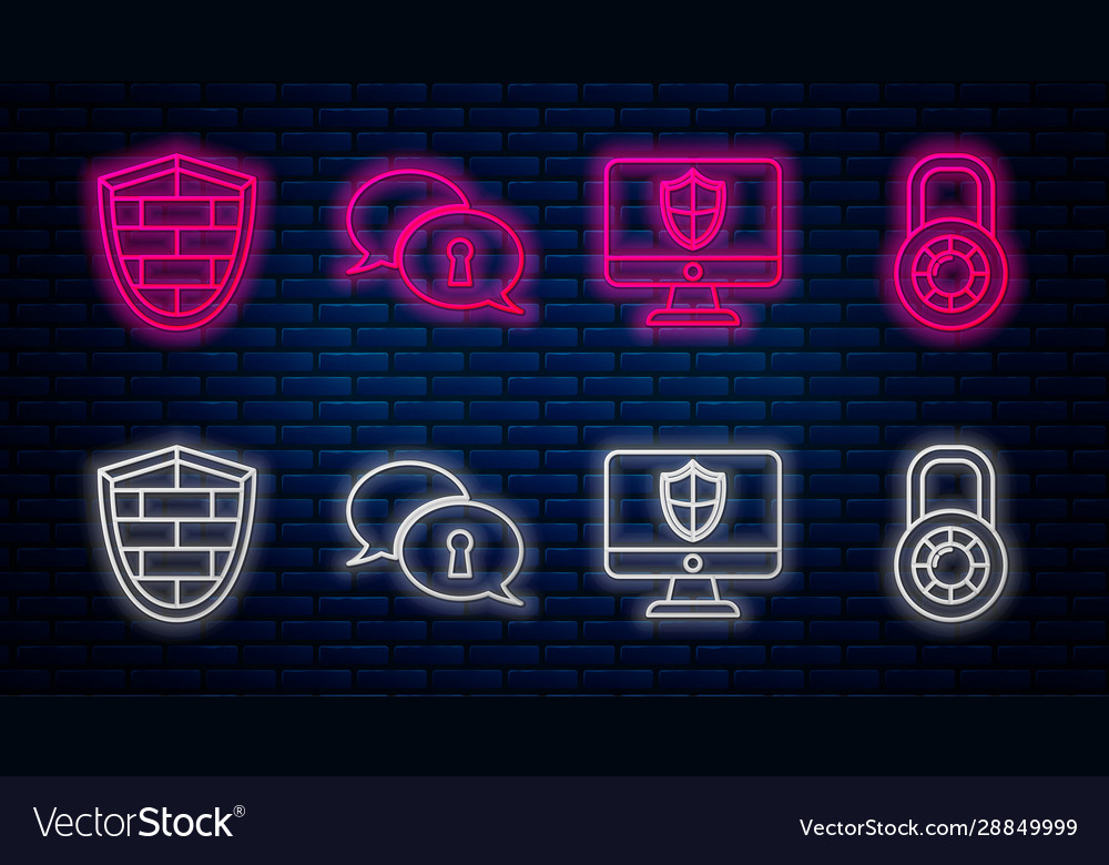 Set line protection personal data computer vector image Set line protection personal data computer