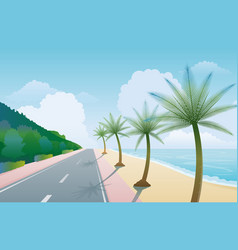 Seaside Beach Road With Palm Trees Background