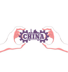 Hand Holding China Country Name With Factory