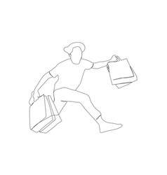 A Jumping Man With Shopping Bags Line Art