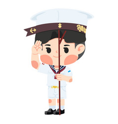 Boy Scout Thai Holding Pole Yelling Cartoon