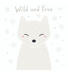 Cute Cartoon Arctic Fox Quote Wild And Free