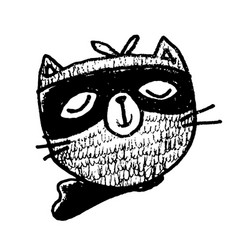 Cute Drawn Cat In Mask Of Superhero With Cape