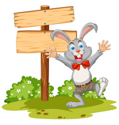 Happy Cartoon Rabbit Standing By A Signpost