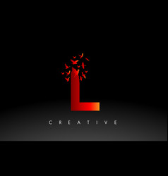 Red L Logo Letter With Flock Of Birds Flying