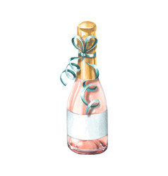 A Closed Bottle Of Pink Champagne With Festive