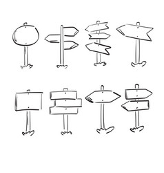 Wooden Road Sign Icon Set Hand Drawn