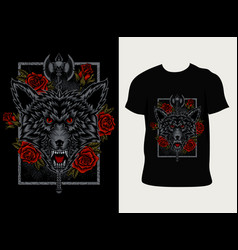 Angry Wolf Head With Rose Flower