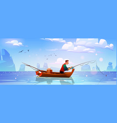 Cartoon Man In Boat Fishing