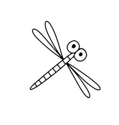 Cute Doodle Dragonfly Isolated On White Background