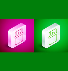 Isometric Line Trash Can Icon Isolated On Pink