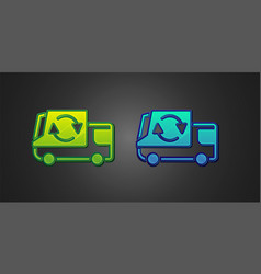 Green And Blue Garbage Truck Icon Isolated