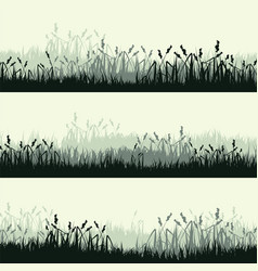 Meadow Silhouettes With Grass Plants On Plain