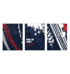 Winter Tire Vertical Posters Grunge Set