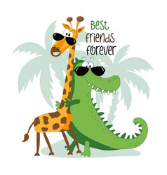 Best Friends Forever - Cool Giraffe And Alligator