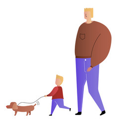 Father And Son Walking Dog