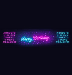 Happy Birthday Neon Text On Brick Wall Background