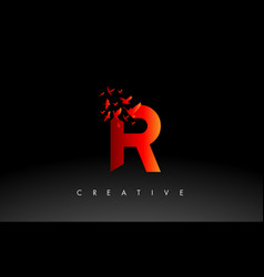 Red R Logo Letter With Flock Of Birds Flying