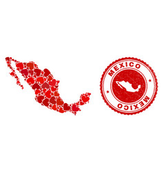 Valentine Mosaic Mexico Map And Grunge Stamp Seal