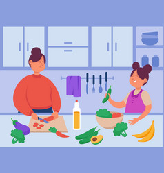 Cartoon Mother And Daughter Cooking Together