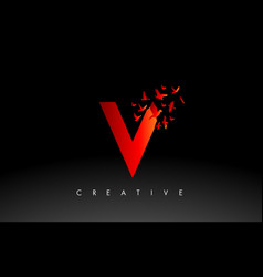 Red V Logo Letter With Flock Of Birds Flying