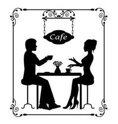 Silhouettes Of A Loving Couple In A Cafe And Vinta