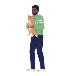 Man Holds His Dog Semi Flat Color Characters