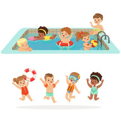 Small Children Having Fun In Water Of The Pool