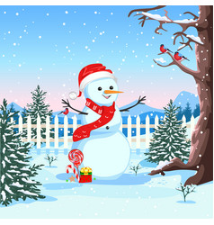 Snowman On A Winter Background